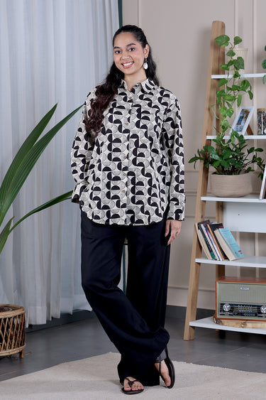 Black Bagru Cotton Women Shirt