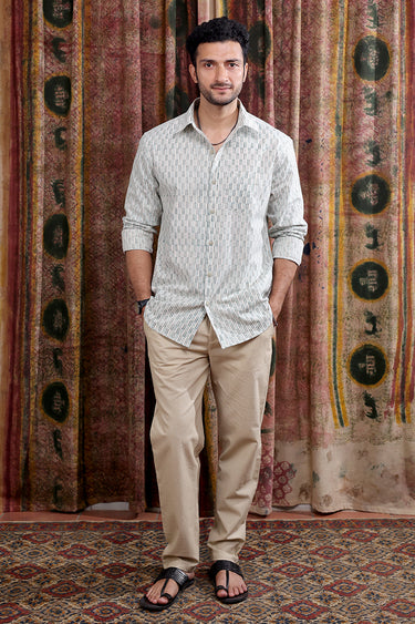 Green Sanganeri Cotton Linen Men Shirt Full Sleeves MSHFS253C2