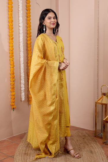 Mustard Sanganeri Chanderi Silk Dupatta DUPAT252C64