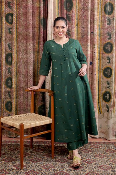 Palm Green Dobby Buti South Cotton Women Ankle Kurta Long Sleeves WAKLS252C45