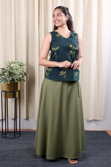 Green Hand Dyed Cotton Viscose Blend Wraparound WRPND253C3