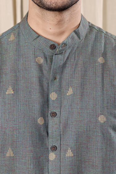 Dark Blue Dobby South Cotton Men Long Kurta Full Sleeves MLKFS252C13