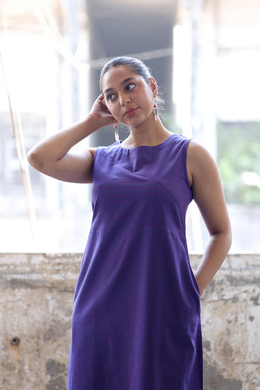 Navy Blue Stripes South Cotton Women Maxi Dress Sleeveless WMDSL01265