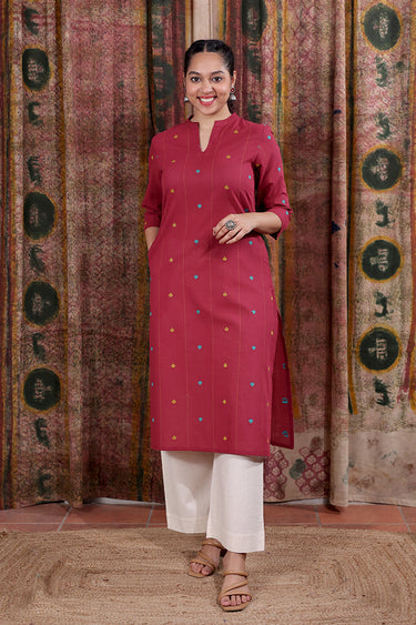 Maroon Dobby Buti South Cotton Women Long Kurta