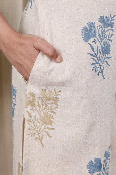 hand print on Ivory women kurta 