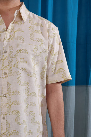 Lime Green Sanganeri Natural Cotton Linen Men Shirt