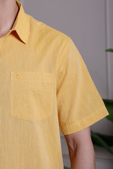 Mustard Stripes South Cotton Men Shirt
