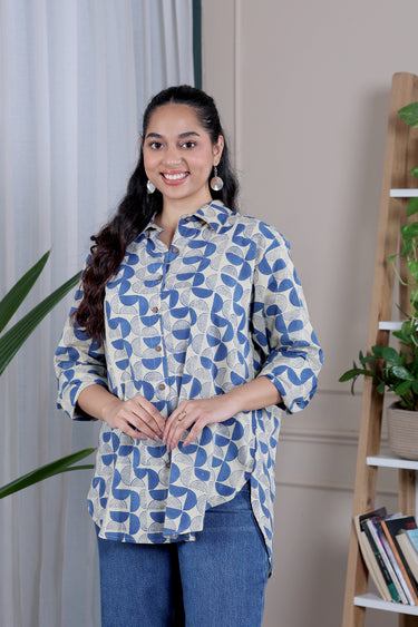 Royal Blue Bagru Cotton Women Shirt