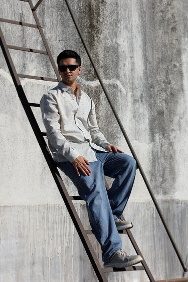 Blue Sanganeri Natural Cotton Linen Men Shirt