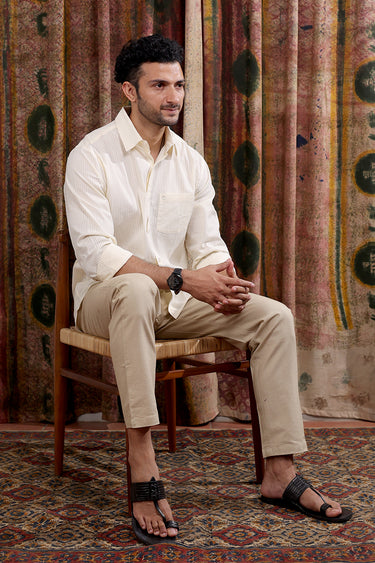 Ecru Hand Dyed Cotton Seer Sucker Men Shirt Full Sleeves MSHFS252C7