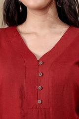 neck close up look of maroon kurta