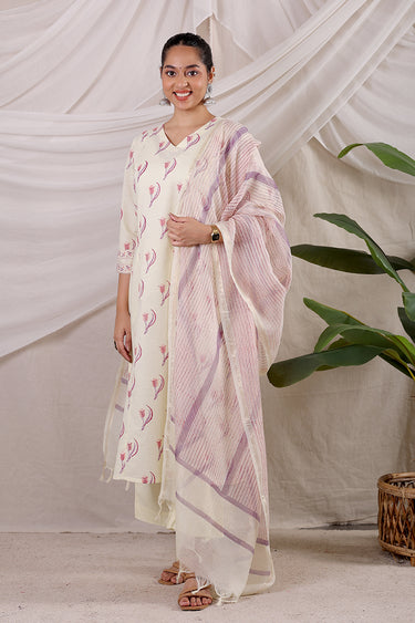 Butter Yellow Sanganeri Cotton Dobby Women Long Kurta