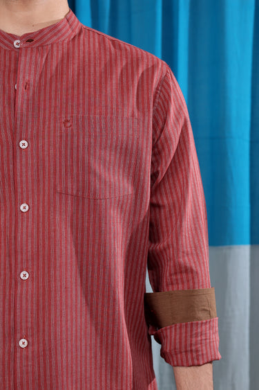 Rust Brown Stripes South Cotton Men Shirt Full Sleeves MSHFS253C7