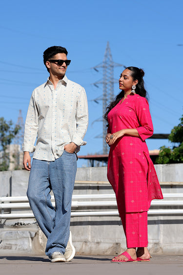 Blue Sanganeri Natural Cotton Linen Men Shirt