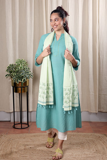 Pastel Green Sanganeri Cotton Malmal Stole STOLE251C60