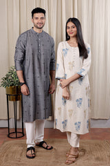 Ivory Sanganeri Cotton Linen Women Long Kurta Long Sleeves WLKLS252C65
