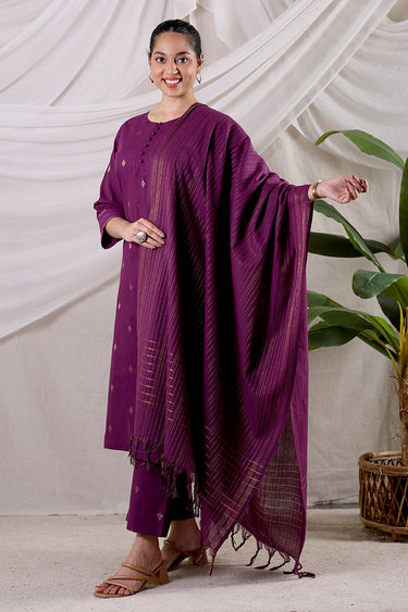 Dark Purple Zari Buti South Cotton Women Long Kurta