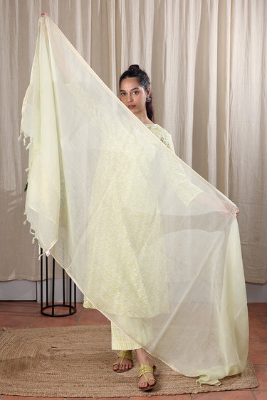 Lime Green Hand Dyed Kota Cotton Silk Dupatta DUPAT251C129
