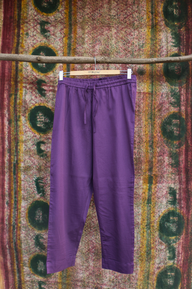 Wine Dyed Cotton Satin Women Ankle Pant