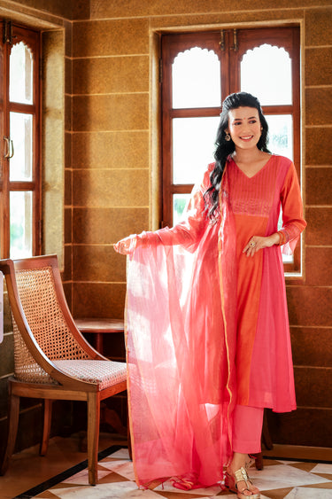 Rose Pink Zari Stripes Chanderi Silk Dupatta DUPAT252C30