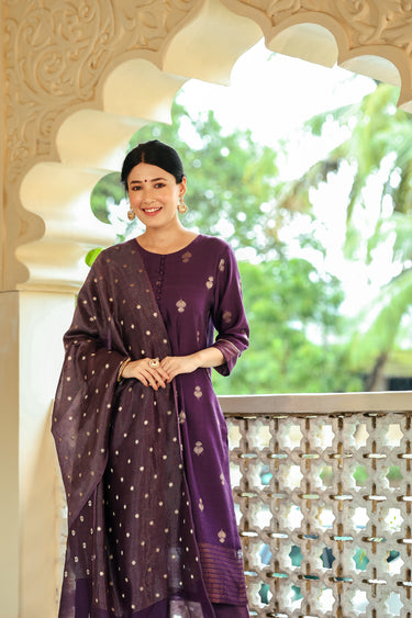 Dark Purple Jaquard Buta Banarasi Silk Women Long Kurta WLKLS252C151