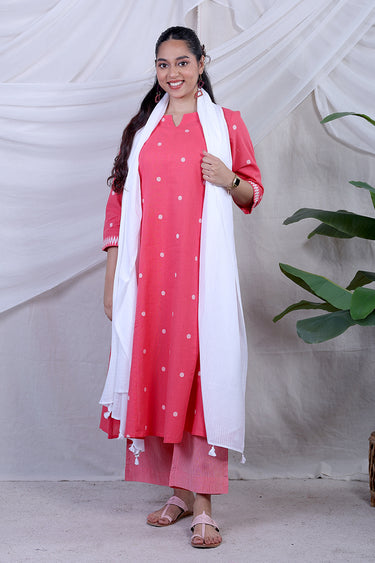 Coral Red Dobby South Cotton Women Long Kurta