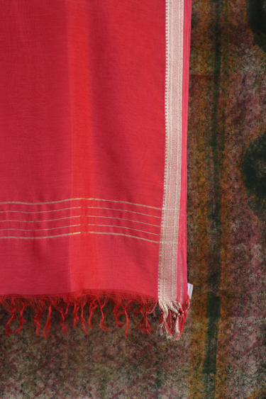 Rose Red Dyed Chanderi Silk Dupatta