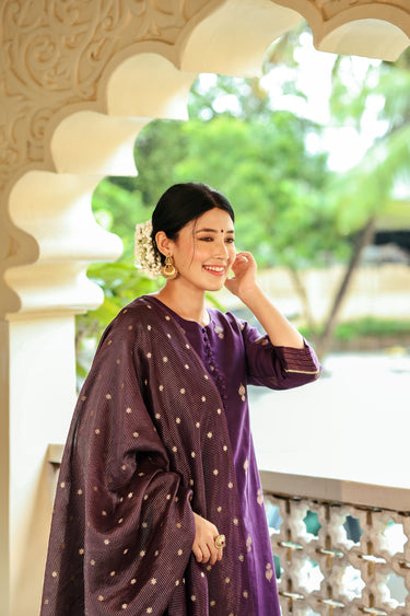 Dark Purple Jaquard Stripes Banarasi Silk Dupatta DUPAT252C24