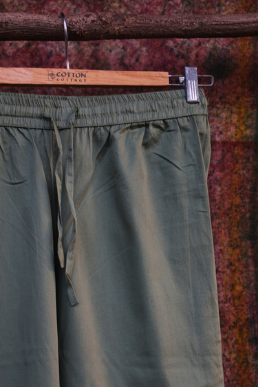 Pista Green Dyed Cotton Satin Women Flared Pant