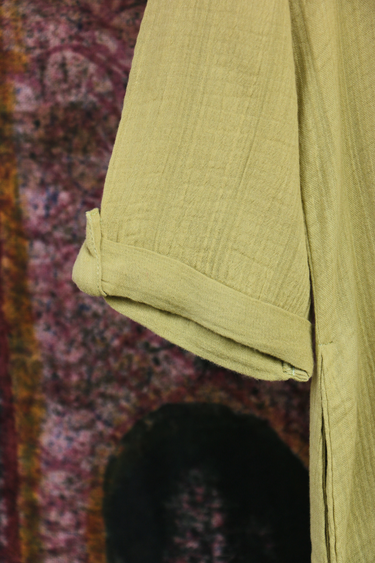 Leaf Green Dyed Cotton Double Cloth Women Long Kurta