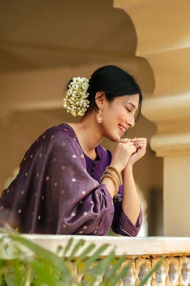 Dark Purple Jaquard Buta Banarasi Silk Women Long Kurta WLKLS252C151