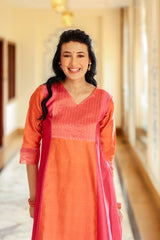 Rose Pink Hand Dyed Chanderi Silk Women Long Kurta
