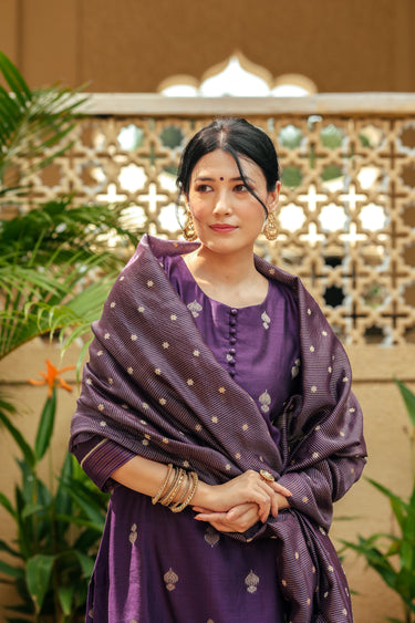 Dark Purple Jaquard Buta Banarasi Silk Women Long Kurta WLKLS252C151