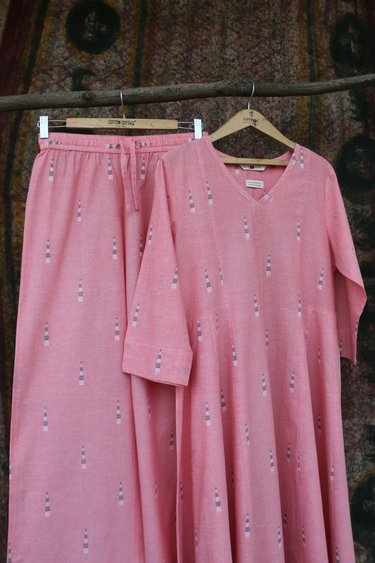 Pink Dobby South Cotton Women Flared Pant