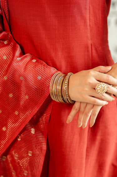 Rust Jaquard Border Silk Women Long Kurta 