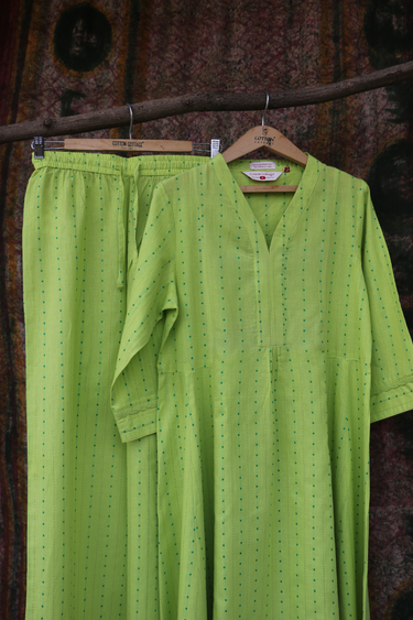 Bright Green Dobby South Cotton Women Flared Pant