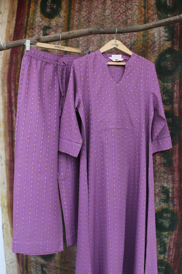 Lilac Dobby Stripes South Cotton Women Flared Pant