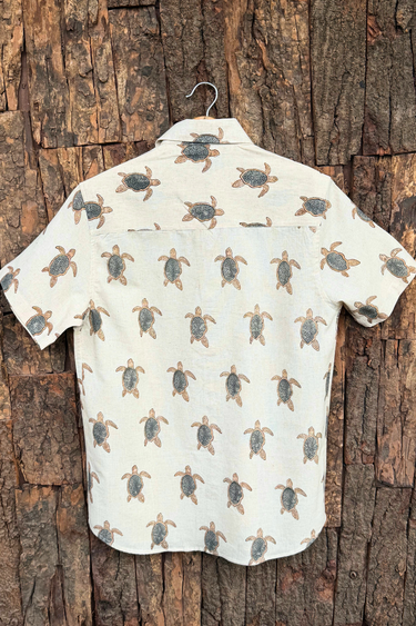 Lucy Brown Grey Sanganeri Natural Cotton Linen Men Shirt