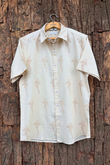Pastel Brown Sanganeri Natural Cotton Linen Men Shirt