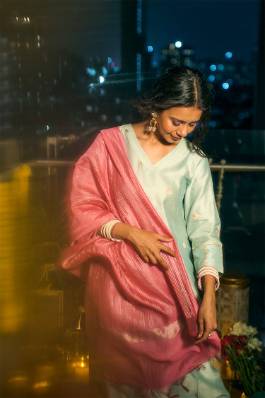 Rose Pink Jaquard Chanderi Silk Dupatta