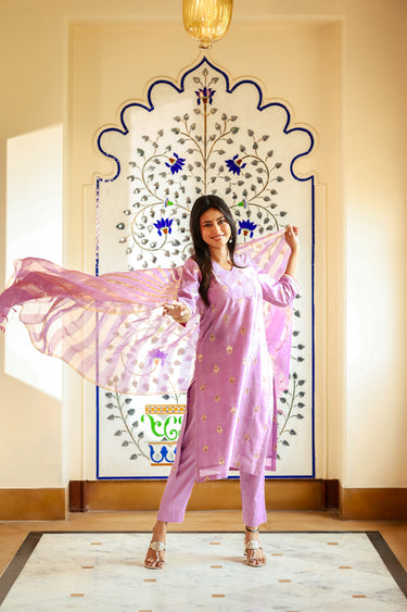 Lavender Zari Stripes Chanderi Silk Dupatta DUPAT252C23