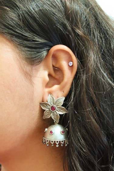 Pink Flower Jhumka EARNG042473