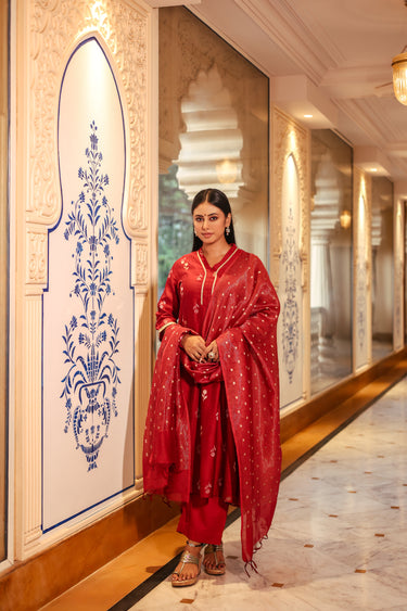 Deep Red Hand Dyed Cotton Satin Women Flared Pant WFLPT252C61