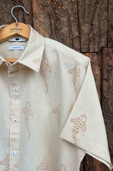 Pastel Brown Sanganeri Natural Cotton Linen Men Shirt