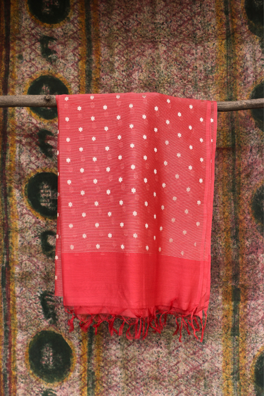 Red Jaquard Stripes Banarasi Silk Dupatta