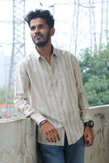 Beige Stripes South Cotton Men Shirt Full Sleeves MSHFS251C15