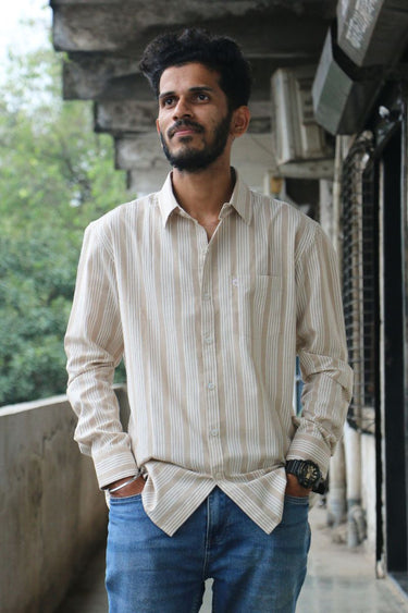 Beige Stripes South Cotton Men Shirt Full Sleeves MSHFS251C15
