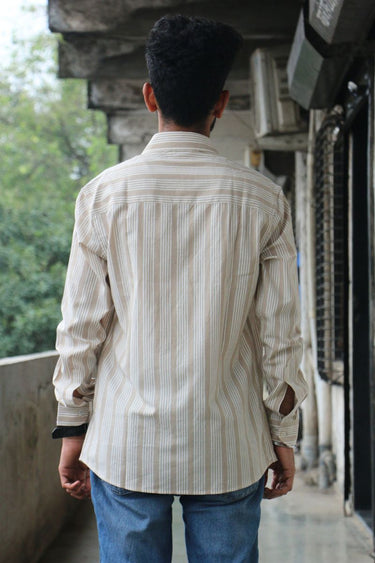 Beige Stripes South Cotton Men Shirt Full Sleeves MSHFS251C15