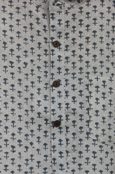 Steel Grey Sanganeri Natural Cotton Linen Men Short Kurta