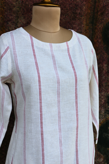 Red Stripes Natural Cotton Linen Women Long Kurta
